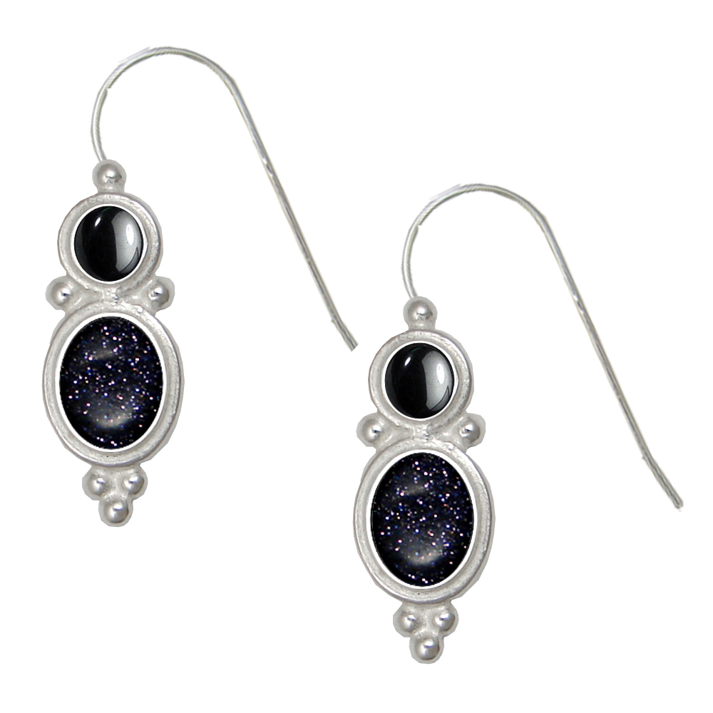 Sterling Silver Drop Dangle Earrings With Blue Goldstone And Hematite